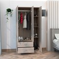 Tuhome Austral 3 Door Armoire with Drawers, Shelves, and Hanging Rod, Light Gray CLZ5534